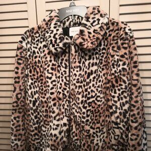 Nine West faux fur Bomber Jacket with Cheetah Print Sz XL